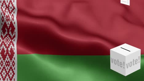 ballots fly to box for belarus selection - ballot box in front of flag - election - vote - flag of belarus - belarus flag high detail - national flag belarus wave pattern loopable elements - fabric texture and endless loop