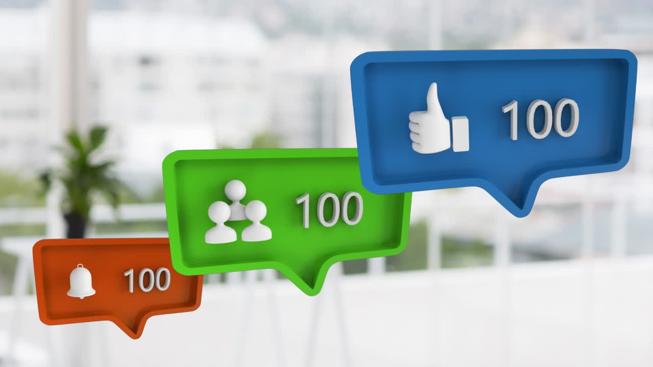 como, perfil, y un icono de campana con números para las redes sociales