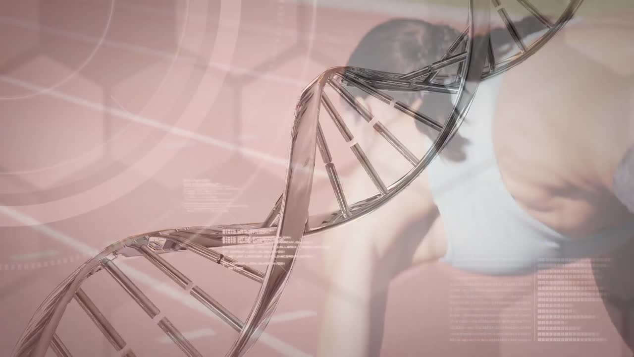 여성이 달리는 3d 금속 dna의 애니메이션