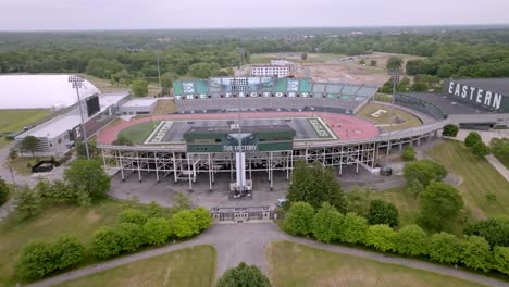 eastern michigan university football stadium in ypsilanti, michigan with drone video moving in