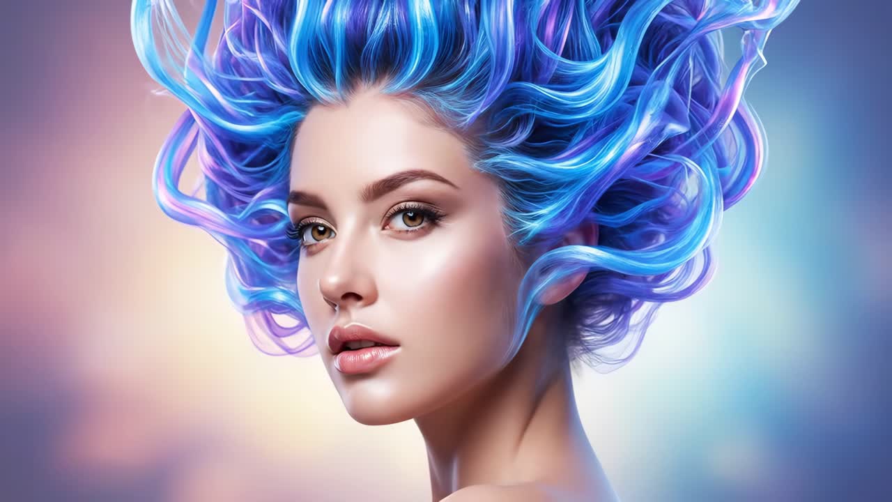Portrait of a Beautiful Woman with Blue Hair