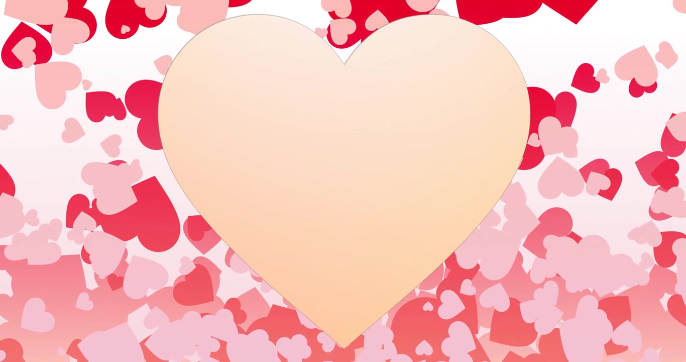 Animazione di un cuore arancione sopra cuori rossi e rosa su sfondo bianco.