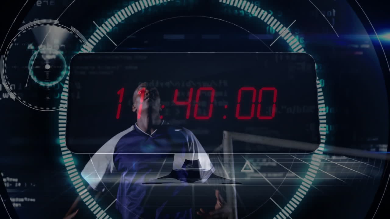 In school, child using animation technology for futuristic digital sports interface