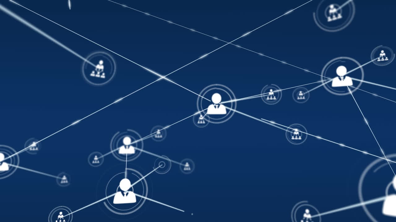 Animation of connected icons over multiple texts forming brain against abstract background