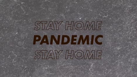 "pandemic stay at home"라는 단어가 회색 바탕에 갈색과 빨간색 글자로 쓰여져 있습니다.