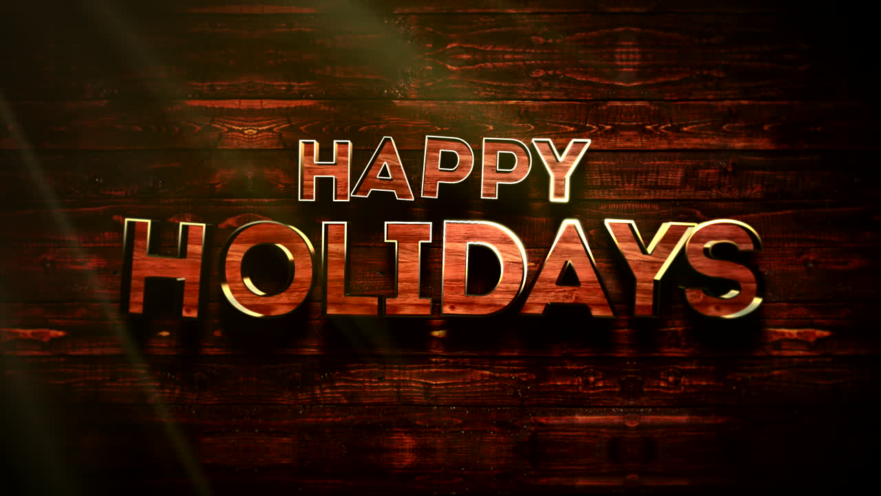 toque de madera festivo: felices fiestas texto de dibujos animados en madera