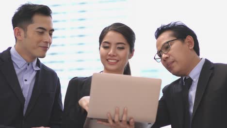 businessman and businesswoman talking discuss project together. concept of project management, business meeting, strategy and performance.