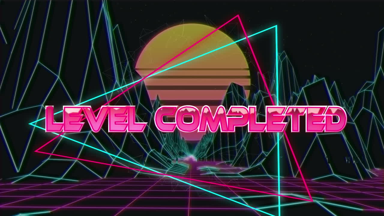 디지털 추상 공간에서 완료된 레벨의 애니메이션