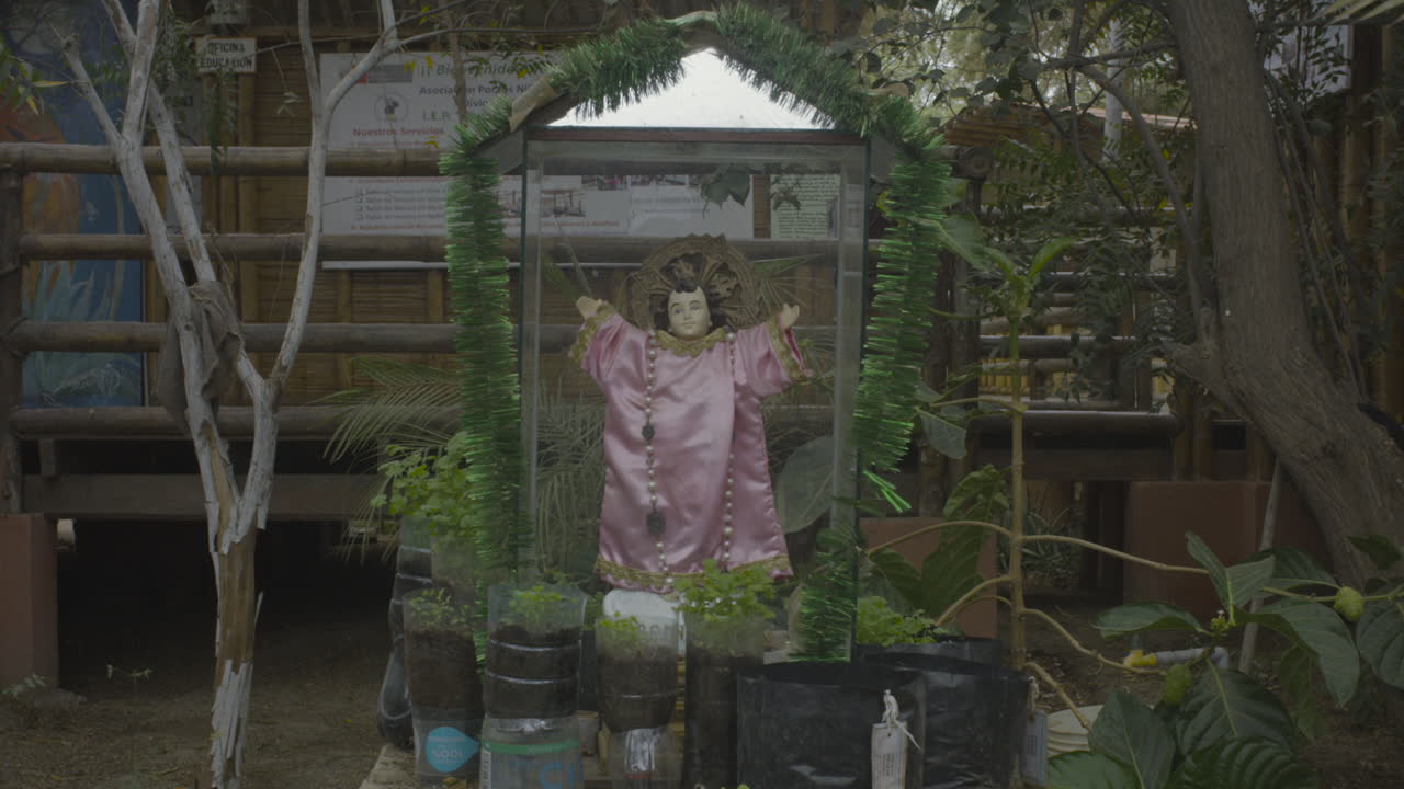 Static shot of garden and grotto