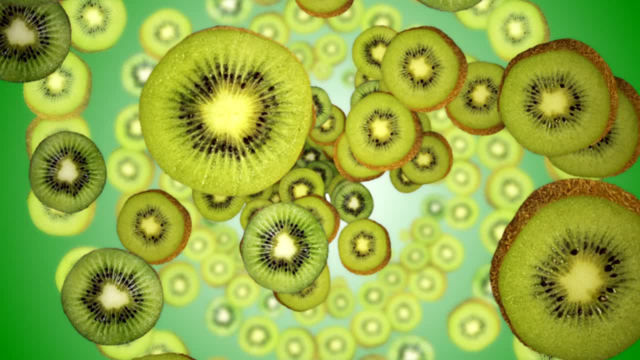 fondo de kiwis en caída, bucle, con canal alfa