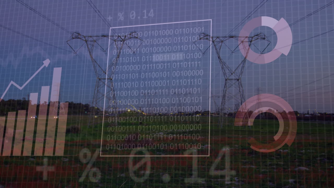 анимация обработки данных над электрическими столбами