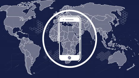 animation of smartphone icon over world map