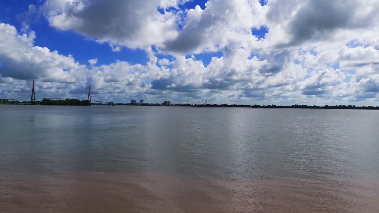 Aerial View Dolly of the River in Can Tho.