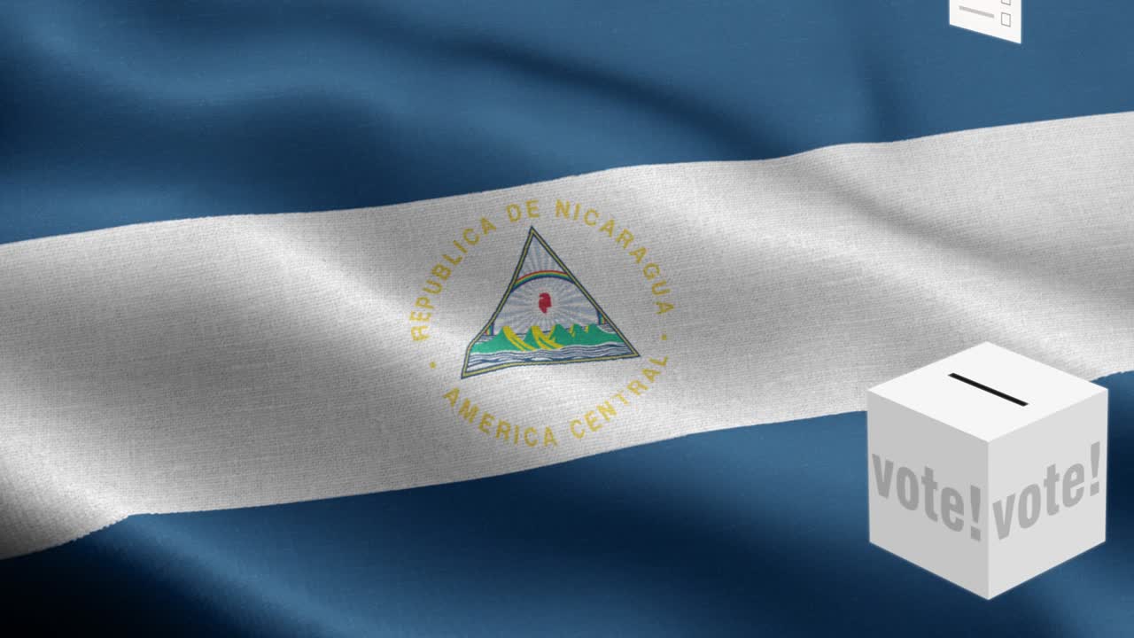 니카라과를 위한 투표용지 - 발 앞에 있는 투표용장 - 선거 - 투표 - 니카라구아의 발 - 니카라는 발 높은 세부 사항 - 국가 발 니카라과의 파동 패턴 루프 가능한 요소 - 직물 질감과 끝없는 루프
