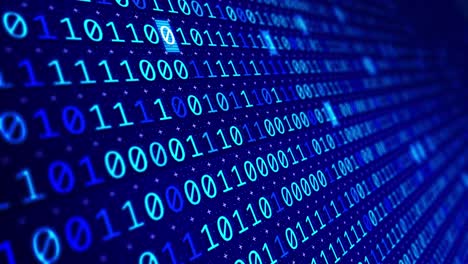 concept of digital binary data stream on a computer screen angled with a shallow depth of field loop