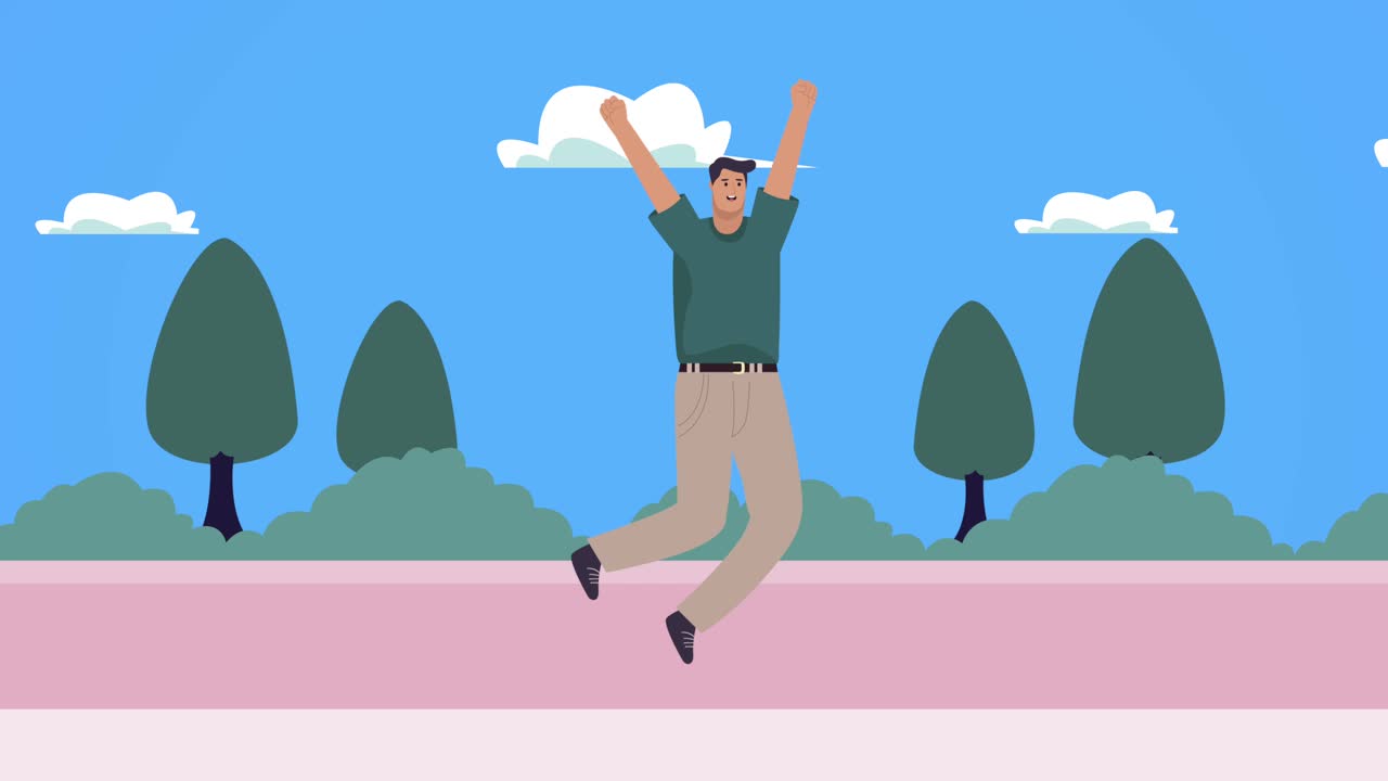 joven celebrando el personaje saltando