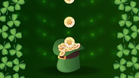 feliz día de san patricio póster con monedas tesoro en leprechaun tophat
