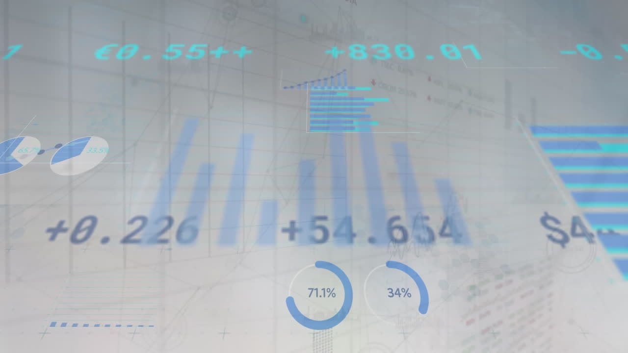 Animation af databehandling over aktiemarkedet på hvid baggrund