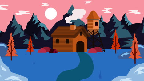 vintage landscape holiday summer scenery with house