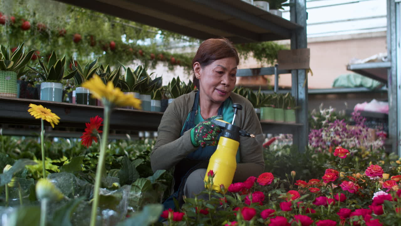jardinera que trabaja en el interior