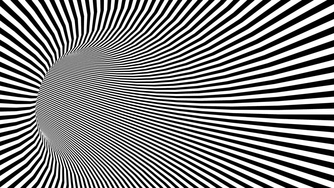 círculo retorcido psicodélico borde radial patrón en espiral círculo ilusiones ópticas en blanco y negro moviéndose en espiral 4k