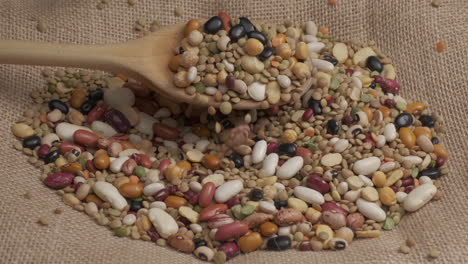 mixed legume organic agriculture, wooden spoon, vegan vegetarian protein source food