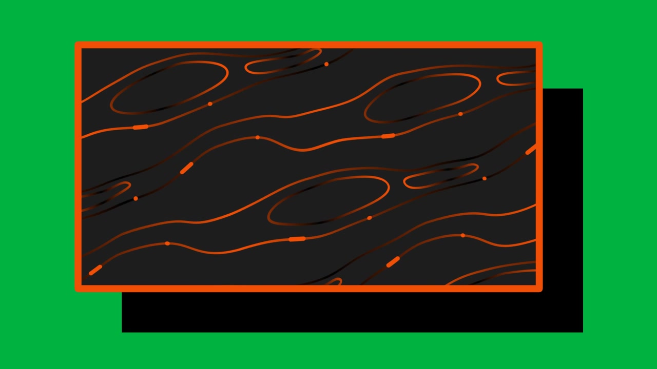 Appearing orange frame expanding, sliding on canvas with white L corners, showing waves copy space