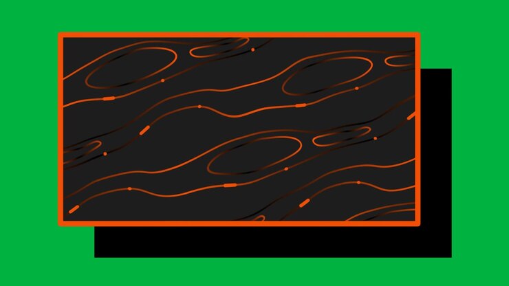 Appearing orange frame expanding, sliding on canvas with white L corners, showing waves copy space