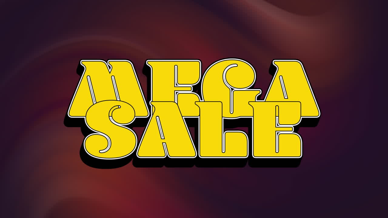 animación del texto retro de mega venta sobre formas oscuras en movimiento