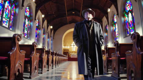 man walking in a church