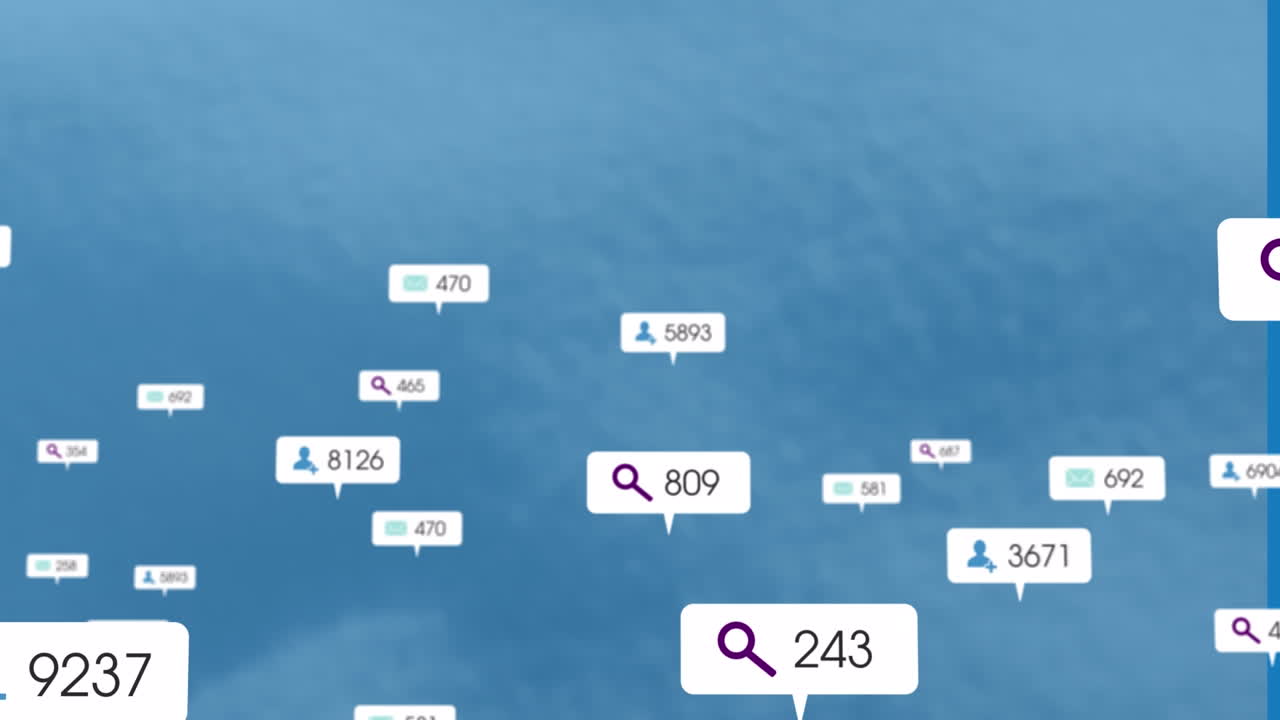 Animation of media icons over blue background