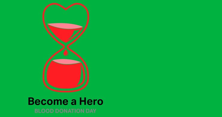 Digital animation of blood inside a hour glass icon with blood donation day text on black background