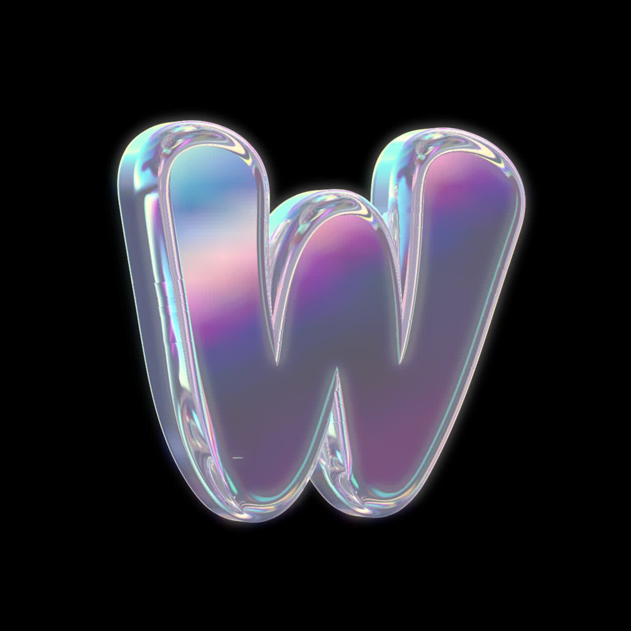 Draaiende, iriserende 3D-kleine letter W