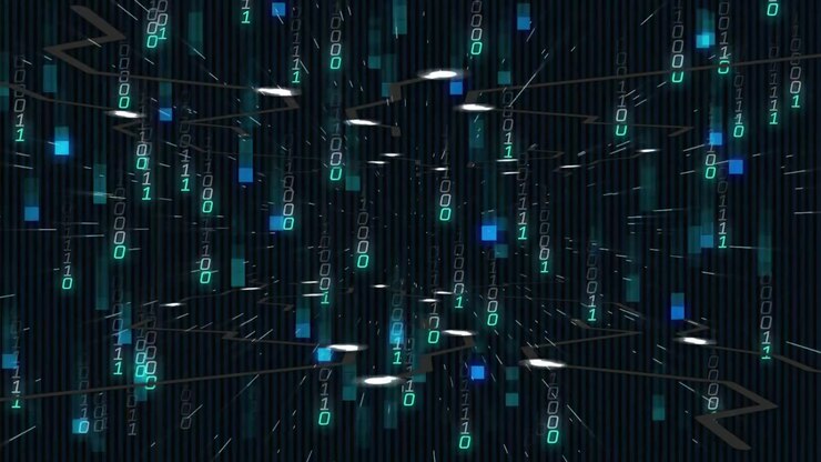 When binary digits and blocks appearing in frame accelerating down illustrating data tunnel flow