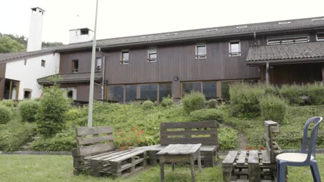 rustic garden furniture outside modern house