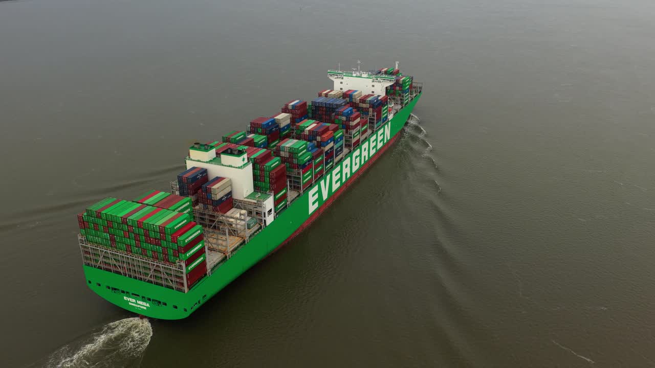 Container ships in motion, aerial view of logistics on the ocean