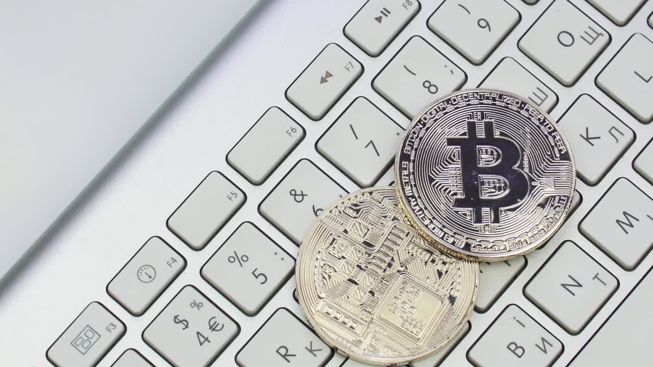 Bitcoins on a keyboard