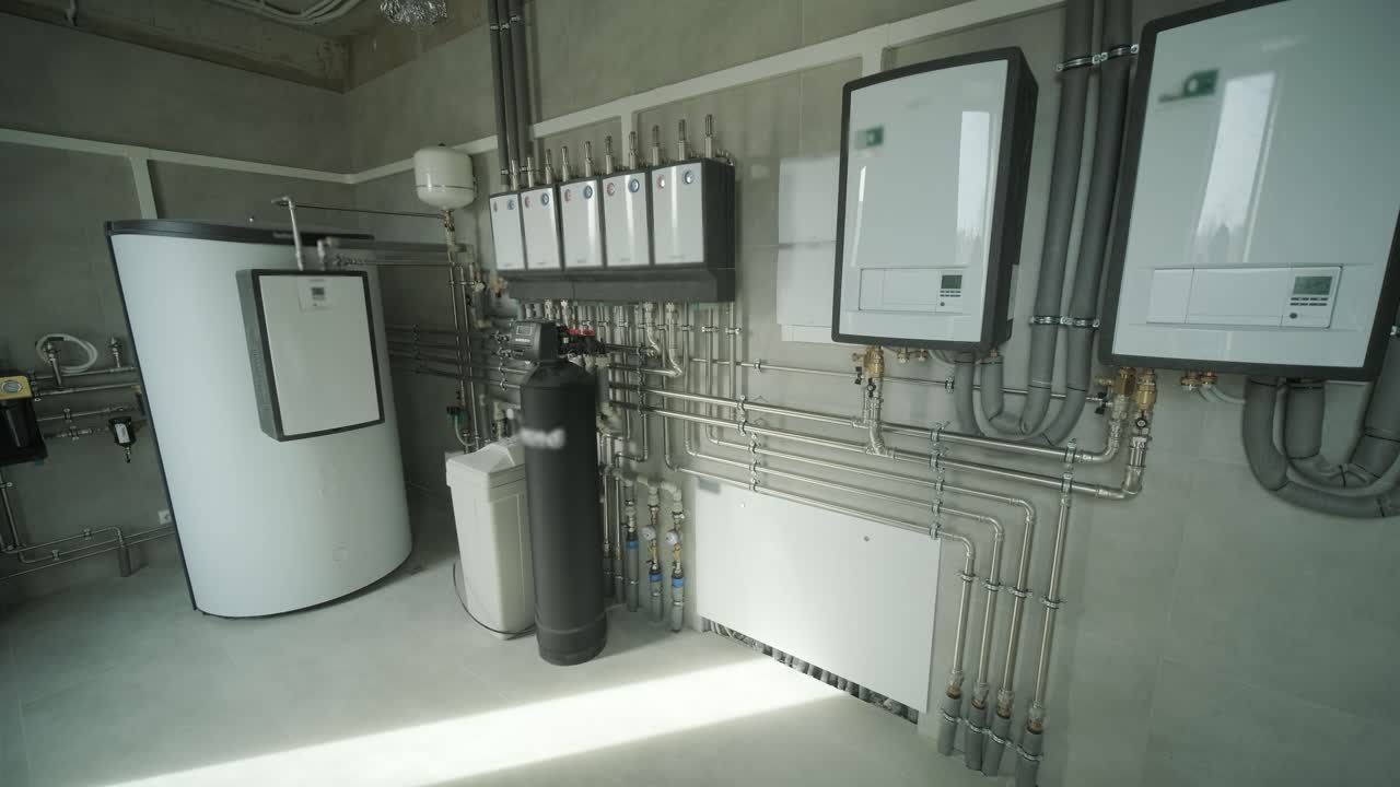 sala de calderas moderna con equipos de calefacción y sistema de agua