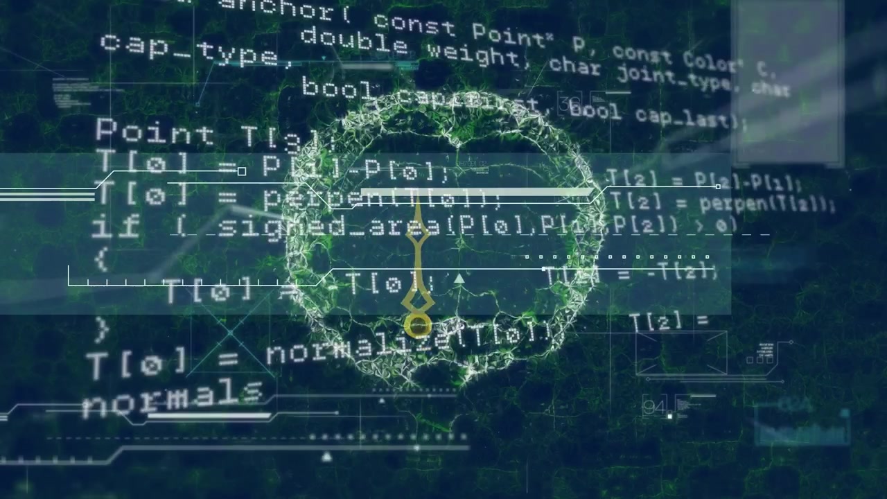Animation of data processing and globe on black background