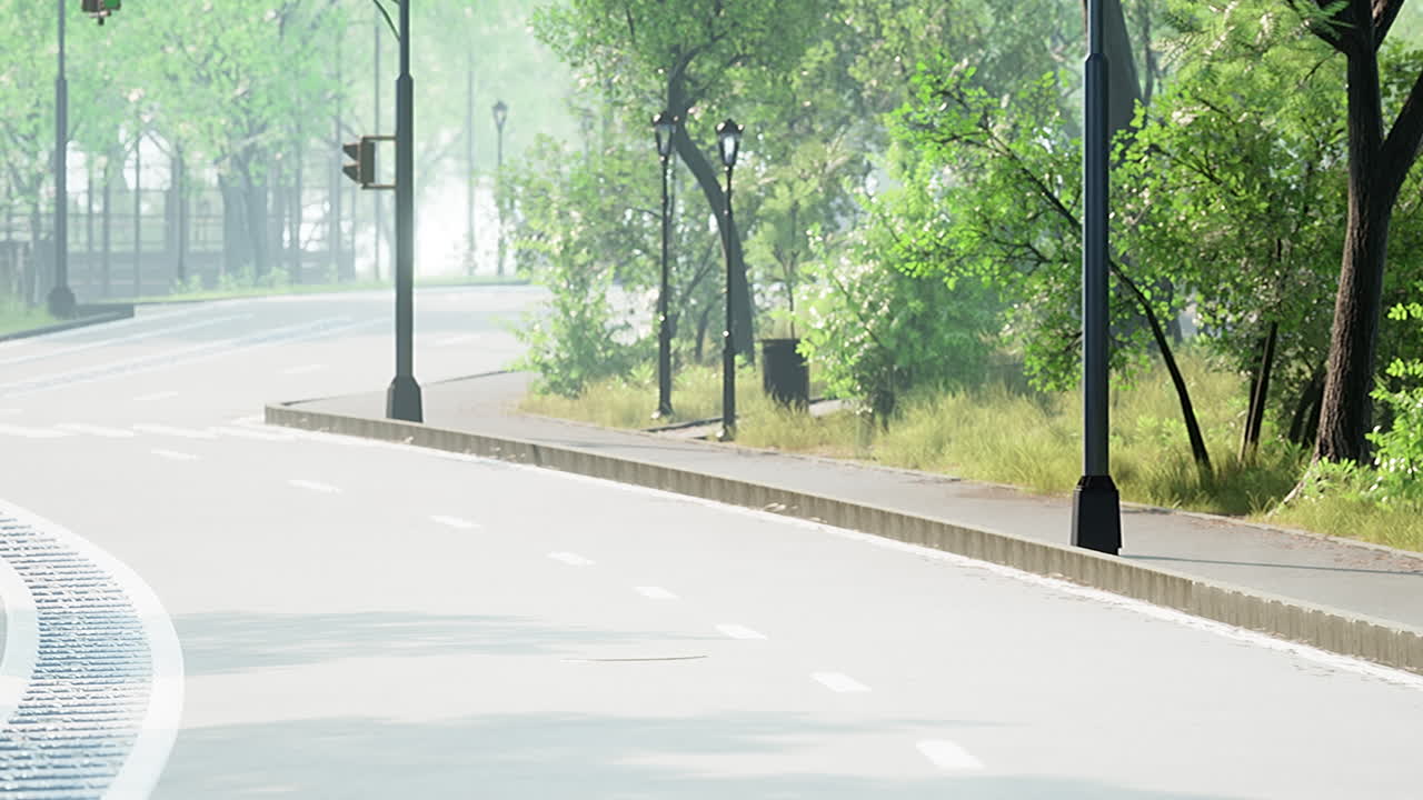 램프 포스트 와  ⁇ 빛 이 있는 비어 있는 도로 의 모습