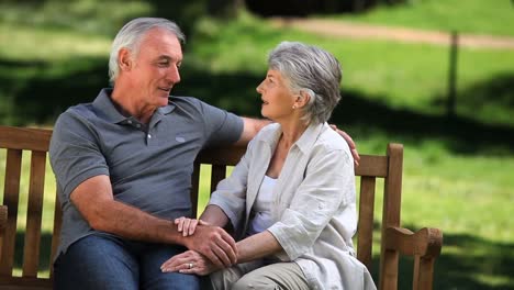 adorable pareja de ancianos relajándose en un banco