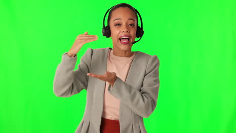 Green-screen,-call-center-or-face-of-woman