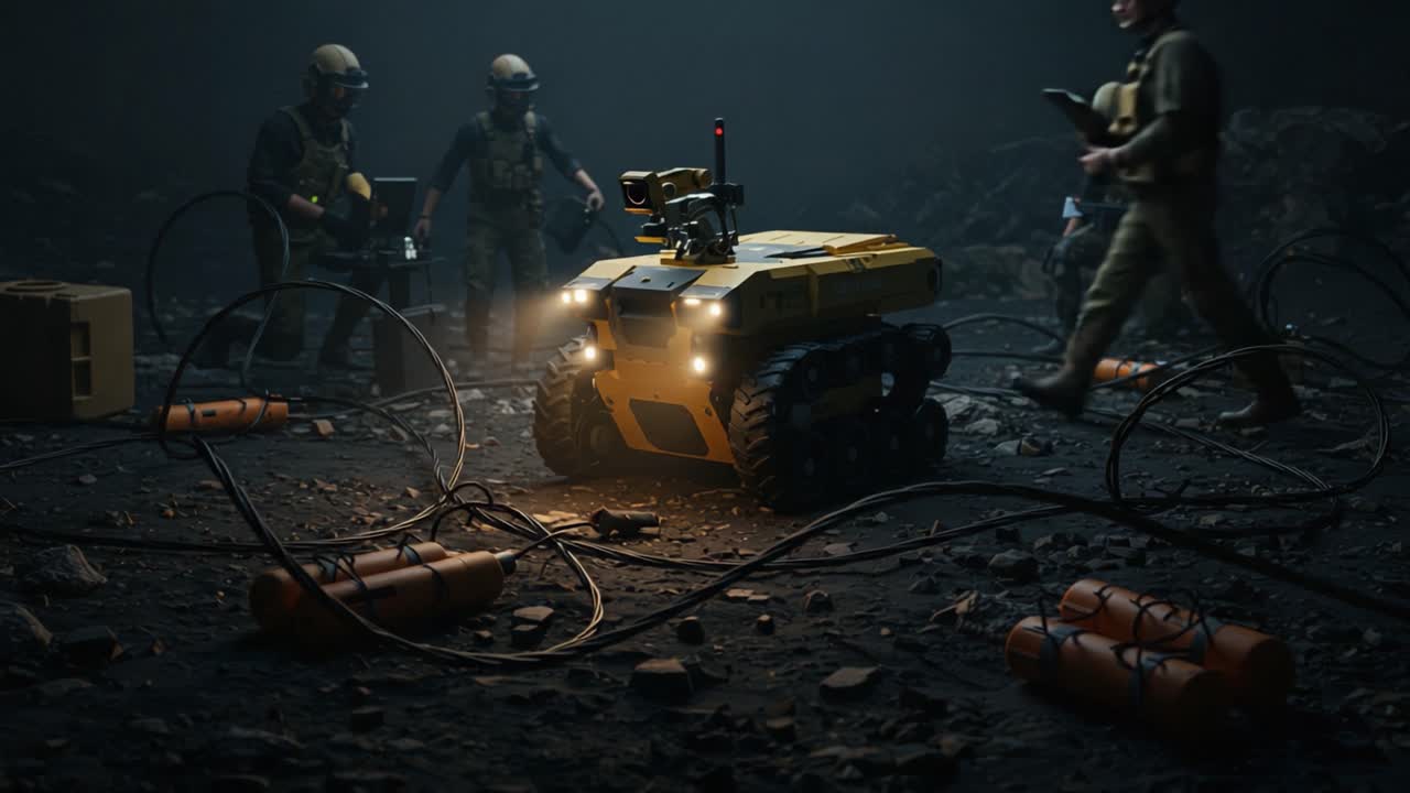 A Sophisticated Robotic Unit Assisting Ground Operations Amidst Hazardous Conditions, Equipped with Advanced Technology for Exploration and Security Tasks