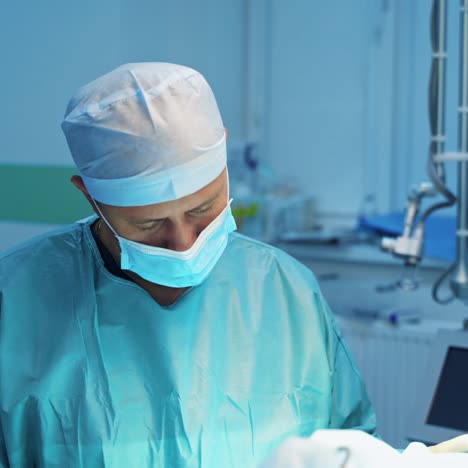 surgeon examines patient's face. doctor doing plastic cosmetic operation. plastic surgery for modifying the eye region of the face in medical clinic. blepharoplasty.