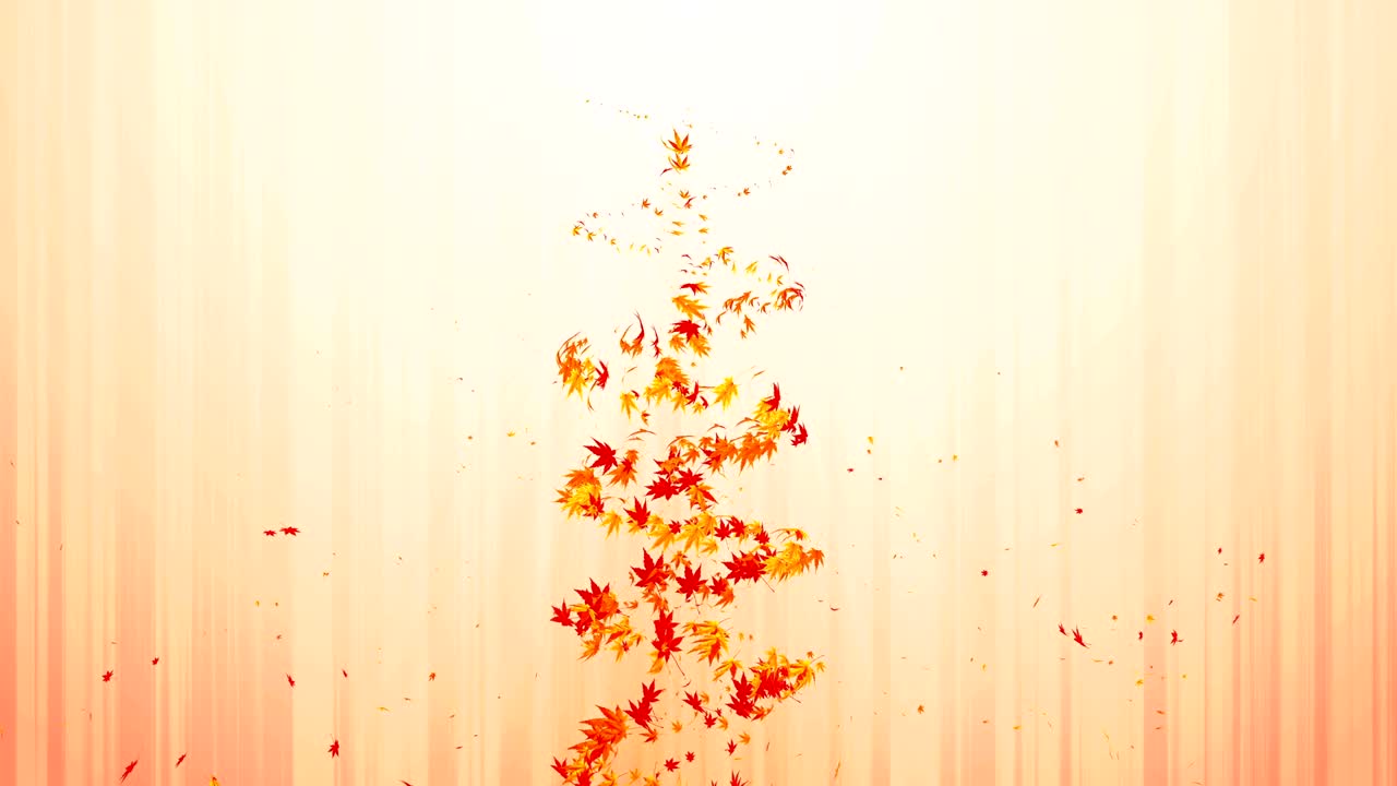 다채로운 메이플과 잎에서 나온 소용돌이, 가을 잎의 나선형 반이는 입자, 춤추는 잎, 다채로운 자연 터널 루프 애니메이션.