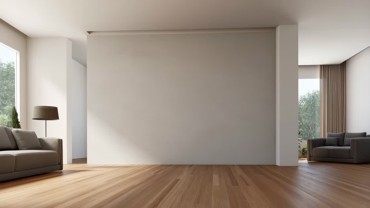 Spacious Modern Living Room with Hardwood Floors and Natural Light