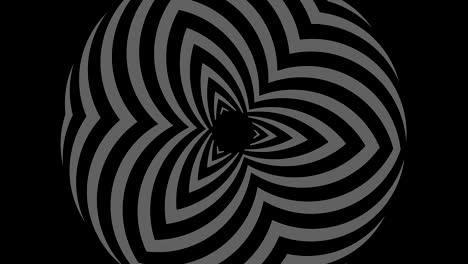 graphic drawing in black and white with stroboscopic and hypnotic effect, while it rotates clockwise and increases in size.