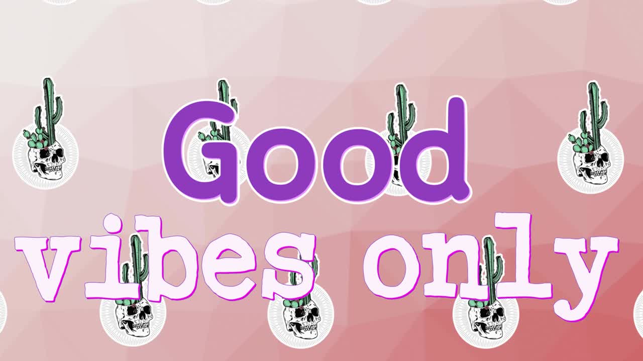 좋은 진동의 애니메이션 핑크색 배경에  ⁇ 티와 두개골과 함께 텍스트만