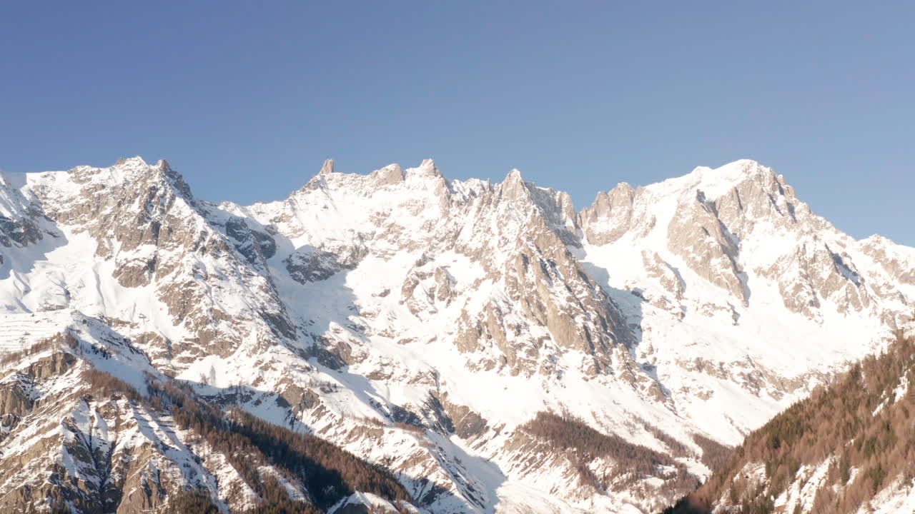 Majestic Winter Mountain Landscape with Snow-capped Peaks and Valley Village