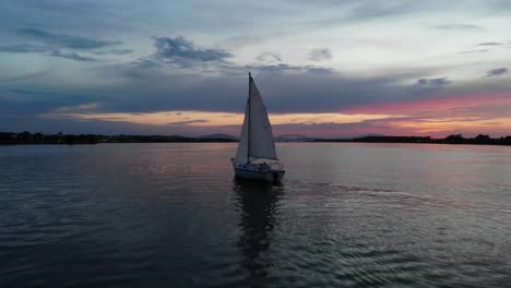 aerial tracking shot of a traditional sailing boat on the upper columbia river